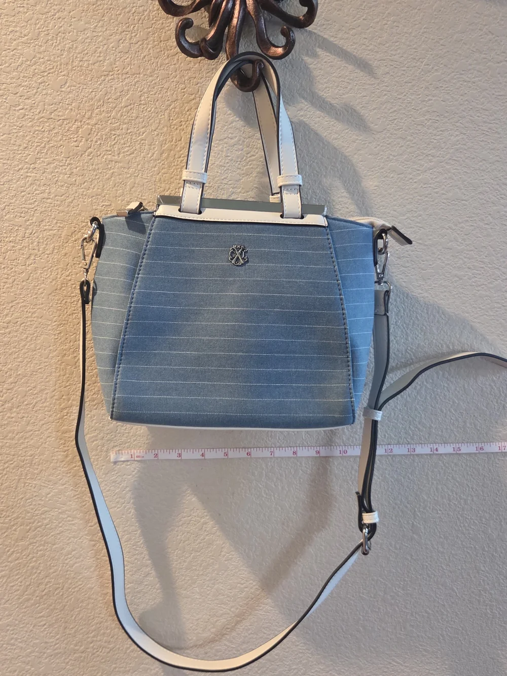 CXL BY CHRISTIAN LACROIX GIULIA SATCHEL LIGHT BLUE DENIM STRIPE